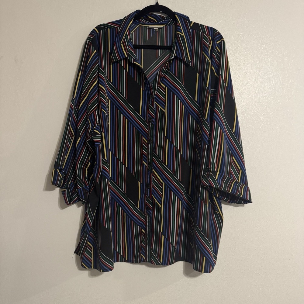Catherines Button Up Tunic Womens Shirt Size 3X 3/4 Roll Tab Sleeves Stretch